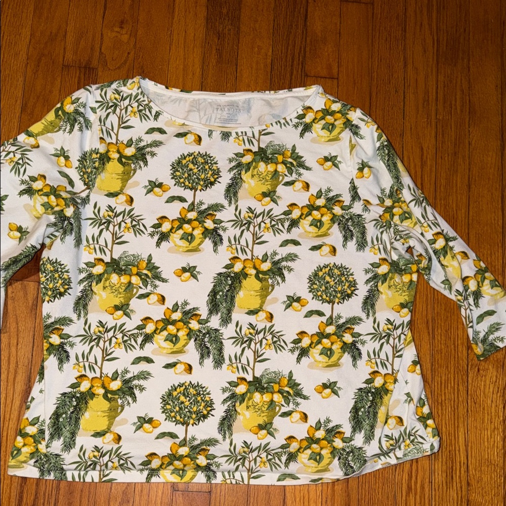 Talbots Soft Floral Lemon Print Top3X